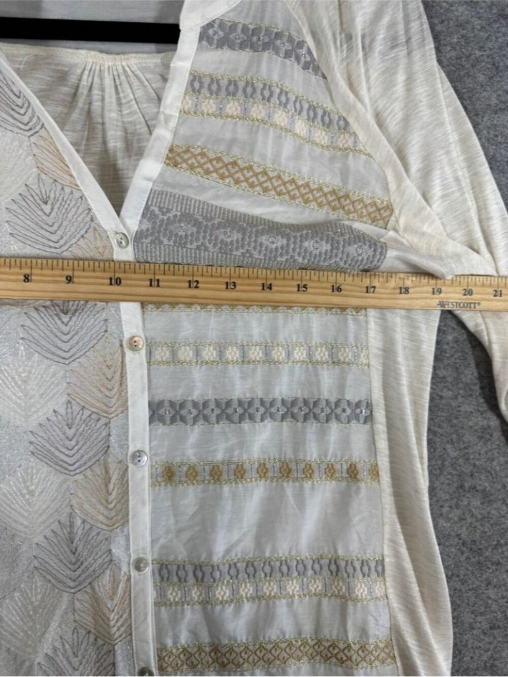 TINY Silk Blend Boho Embroidered Top Large Festival Blouse Western Casual Chic - Picture 9 of 16
